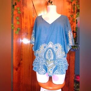 Sonoma (Life + Style) Blue Paisley Butterfly Sleeve Women's Top